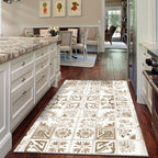 Oriental Flower Square Pattern Carpet in White Moroccan Carpet Polyester Non-Slip Back Carpet for Bedroom