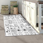 Oriental Flower Square Pattern Carpet in White Moroccan Carpet Polyester Non-Slip Back Carpet for Bedroom