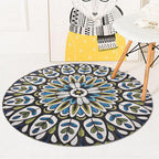 Green Americana Rug Polyester Tribal Leaf Rug Non-Slip Backing Rug for Living Room