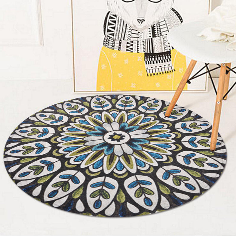 Green Americana Rug Polyester Tribal Leaf Rug Non-Slip Backing Rug for Living Room