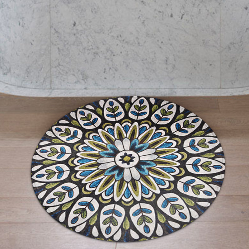 Green Americana Rug Polyester Tribal Leaf Rug Non-Slip Backing Rug for Living Room