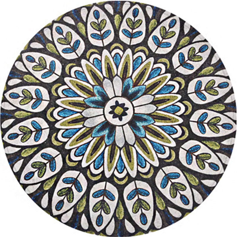 Green Americana Rug Polyester Tribal Leaf Rug Non-Slip Backing Rug for Living Room