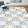 Moroccan living room rug in blue and yellow floral circle print carpet polyester non-slip rug