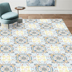 Moroccan living room rug in blue and yellow floral circle print carpet polyester non-slip rug