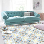 Moroccan living room rug in blue and yellow floral circle print carpet polyester non-slip rug