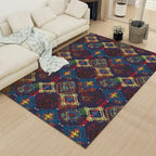 Moroccan square line pattern rug in blue polyester rug machine washable non-slip backing rug for living room