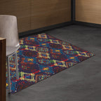 Moroccan square line pattern rug in blue polyester rug machine washable non-slip backing rug for living room