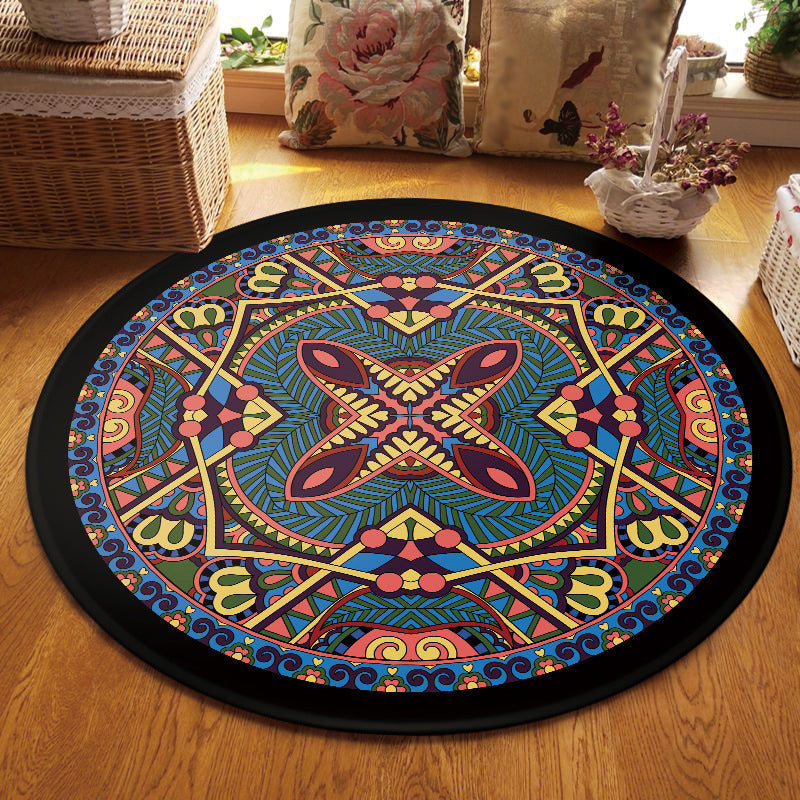 Southwest Tribal Carpet Red and Black Polyester Rug with Non-Slip Back Area Rug for Bedroom
