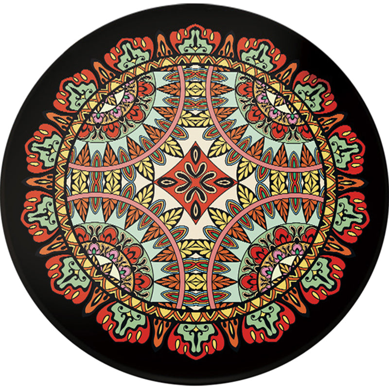 Southwest Tribal Carpet Red and Black Polyester Rug with Non-Slip Back Area Rug for Bedroom