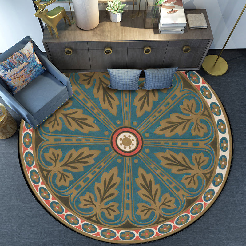 Blue Americana Rug Polyester Southwestern Leaf Rug with Non-Slip Back for the Bedroom