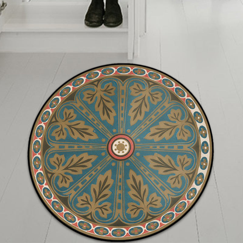 Blue Americana Rug Polyester Southwestern Leaf Rug with Non-Slip Back for the Bedroom