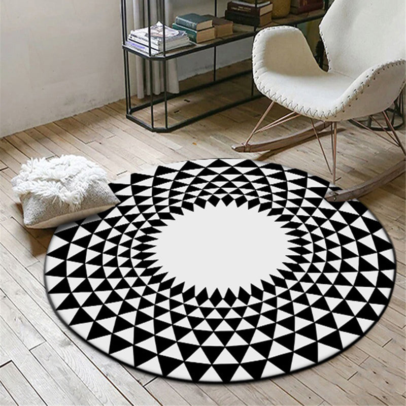 Moroccan floral geometric rug black and white polyester rug non-slip backing area rug for bedroom
