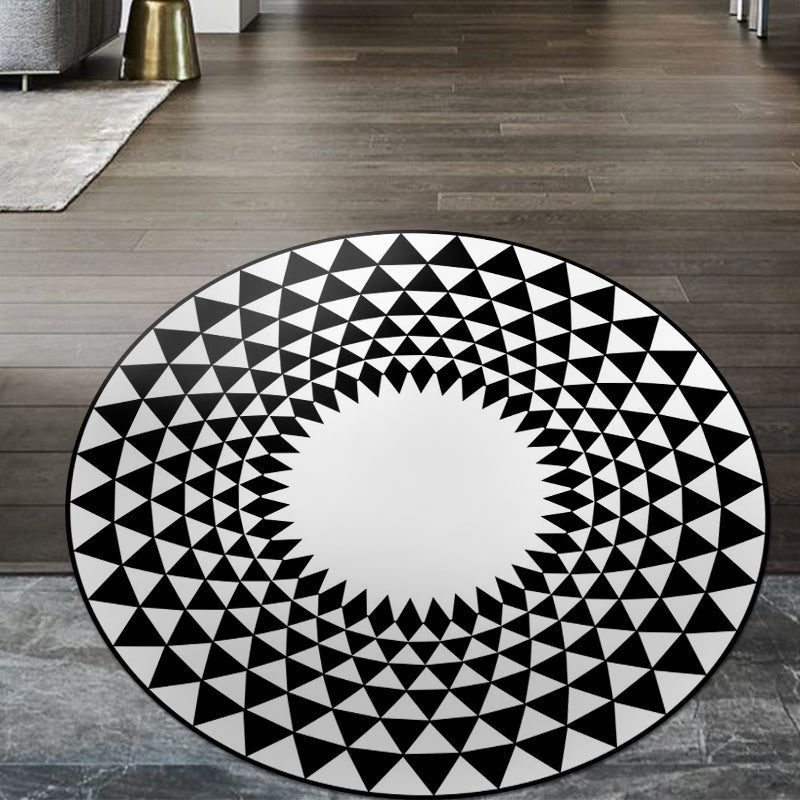 Moroccan floral geometric rug black and white polyester rug non-slip backing area rug for bedroom