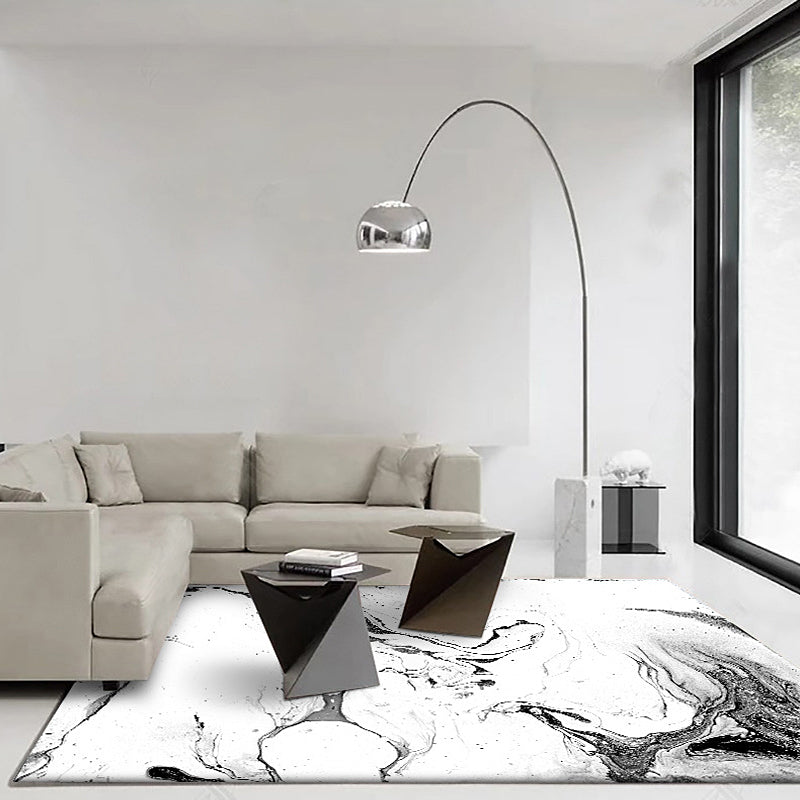 White bedroom rug Modern abstract ink painting pattern rug Polyester washable rug