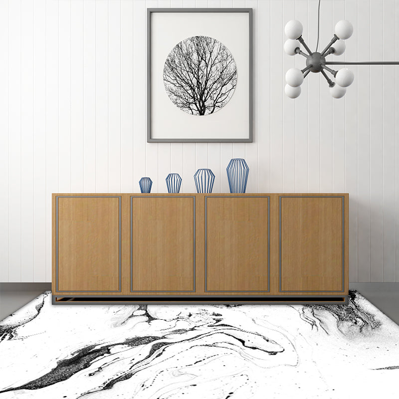 White bedroom rug Modern abstract ink painting pattern rug Polyester washable rug