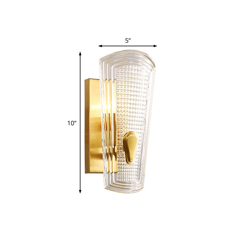 Rectangular Back Plate Metal Wall Lamp Modern Gold 1/2-Head Wall Light with Clear Prismatic Glass Shade