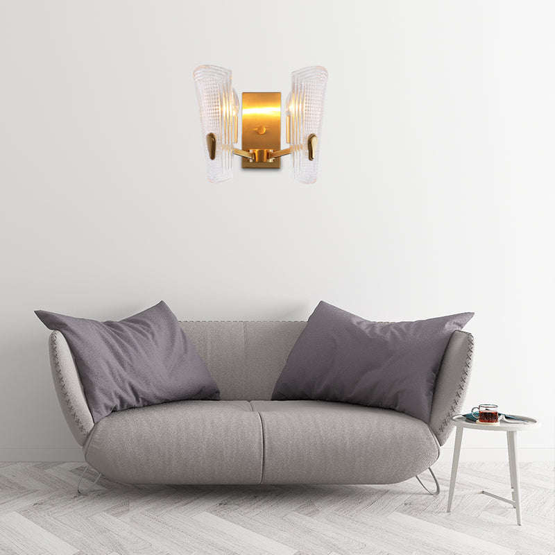 Rectangular Back Plate Metal Wall Lamp Modern Gold 1/2-Head Wall Light with Clear Prismatic Glass Shade
