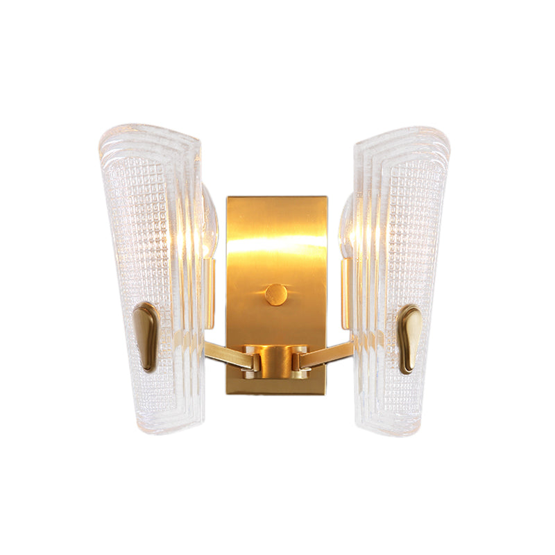 Rectangular Back Plate Metal Wall Lamp Modern Gold 1/2-Head Wall Light with Clear Prismatic Glass Shade