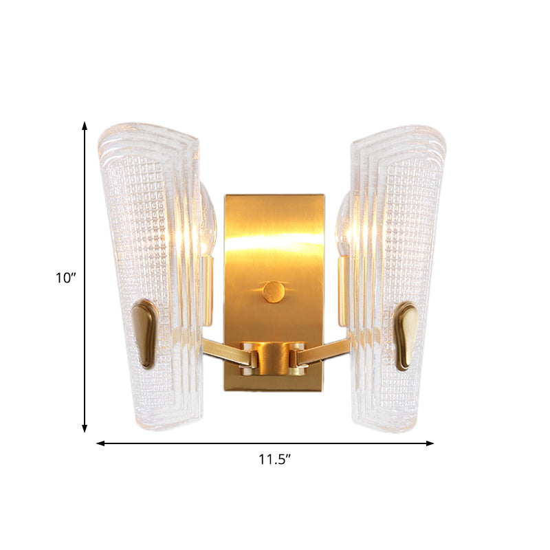 Rectangular Back Plate Metal Wall Lamp Modern Gold 1/2-Head Wall Light with Clear Prismatic Glass Shade