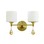 Nordic Style Cylinder Wall Lamp Frosted Glass 1/2-Light Wall Light with Amber Crystal Drops in Brass