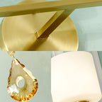 Nordic Style Cylinder Wall Lamp Frosted Glass 1/2-Light Wall Light with Amber Crystal Drops in Brass