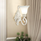 Milk glass flower wall lamp vintage 1/2 head wall-mounted light with clear crystal accent in white for the bedroom