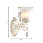Milk glass flower wall lamp vintage 1/2 head wall-mounted light with clear crystal accent in white for the bedroom