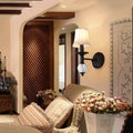 White Fabric Bell Wall Lamp Contemporary 1 Light Wall Lamp with Crystal Ball and Straight Arm in Black