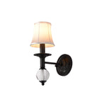 White Fabric Bell Wall Lamp Contemporary 1 Light Wall Lamp with Crystal Ball and Straight Arm in Black
