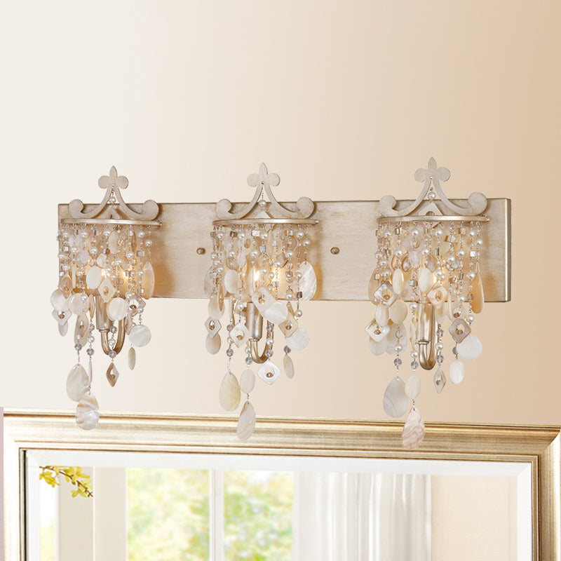 Linear Wall Mount Light Modern Style Shell and Crystal 1/3-Light Wall Light with Pearl Decoration in Gold