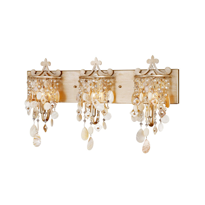 Linear Wall Mount Light Modern Style Shell and Crystal 1/3-Light Wall Light with Pearl Decoration in Gold