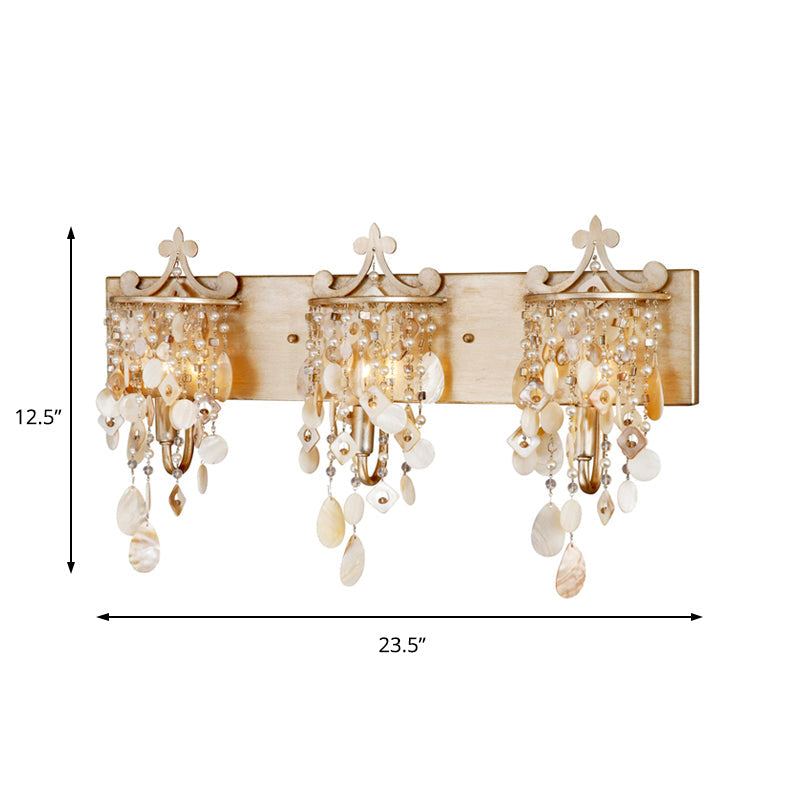 Linear Wall Mount Light Modern Style Shell and Crystal 1/3-Light Wall Light with Pearl Decoration in Gold