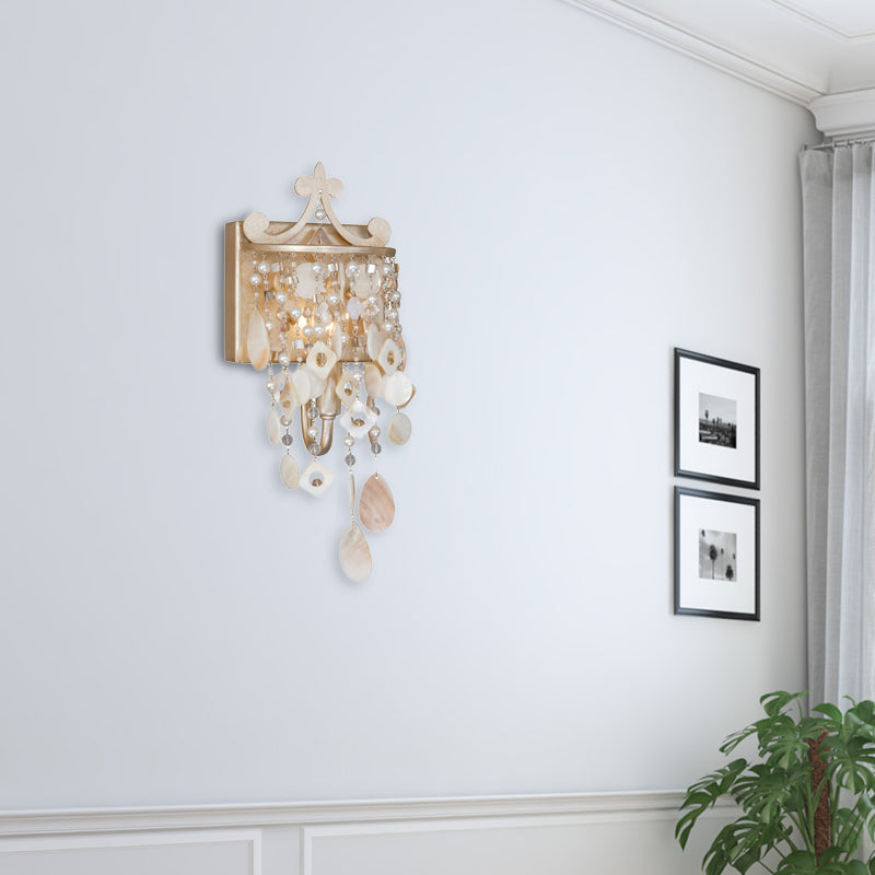 Linear Wall Mount Light Modern Style Shell and Crystal 1/3-Light Wall Light with Pearl Decoration in Gold
