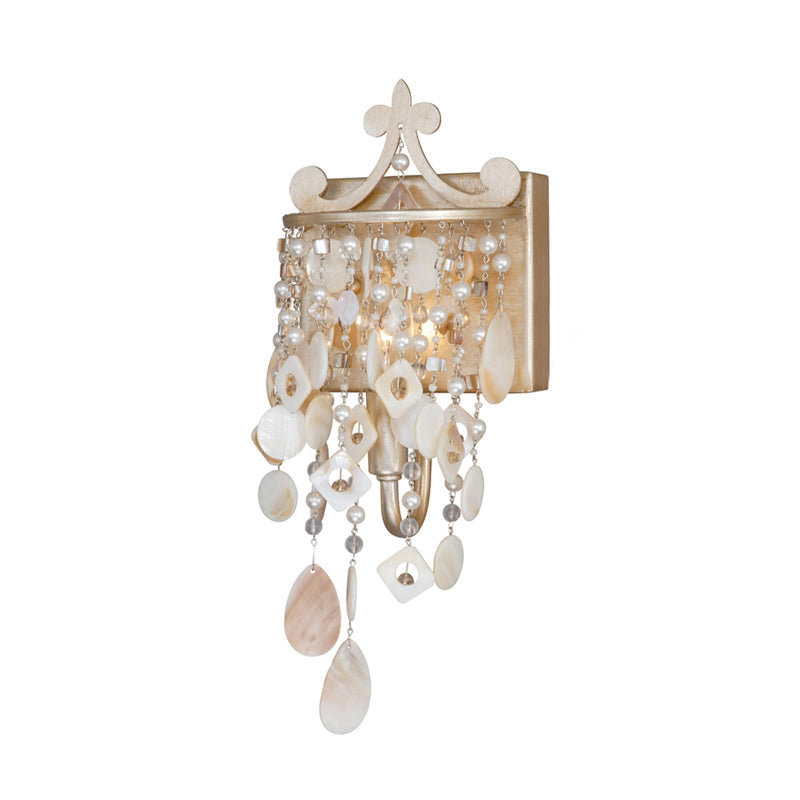Linear Wall Mount Light Modern Style Shell and Crystal 1/3-Light Wall Light with Pearl Decoration in Gold