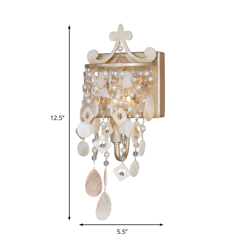Linear Wall Mount Light Modern Style Shell and Crystal 1/3-Light Wall Light with Pearl Decoration in Gold