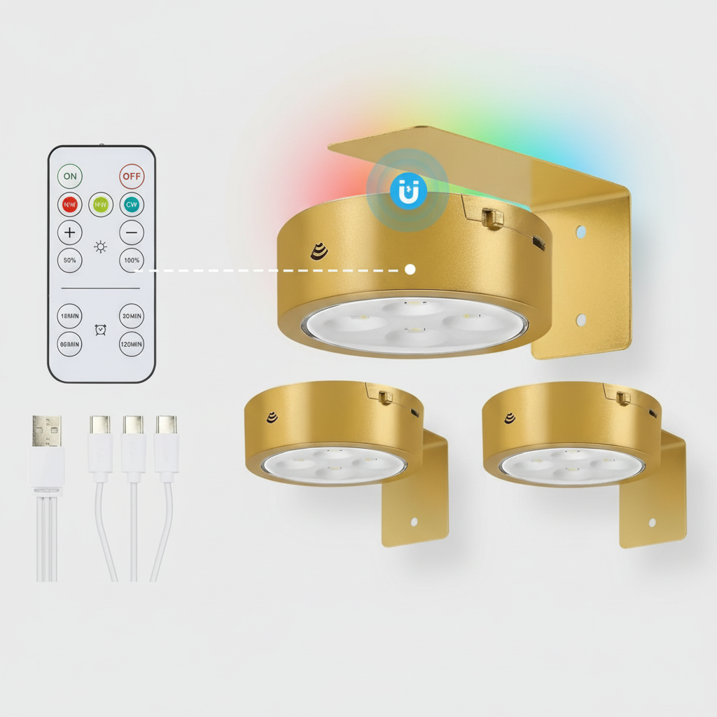 2 + 1 | Wireless Picture Lights – No Drilling, Rechargeable, Color Change with Remote Control