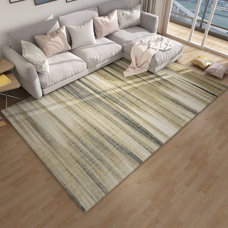 Light brown modern rug made of polyester with brush-stroke striped pattern washable rug with non-slip backing rug for the living room