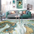 Unique Watercolor Pattern Rug Blue and Gold Modern Rug Polyester Washable Non-slip Background Carpet for Living Room