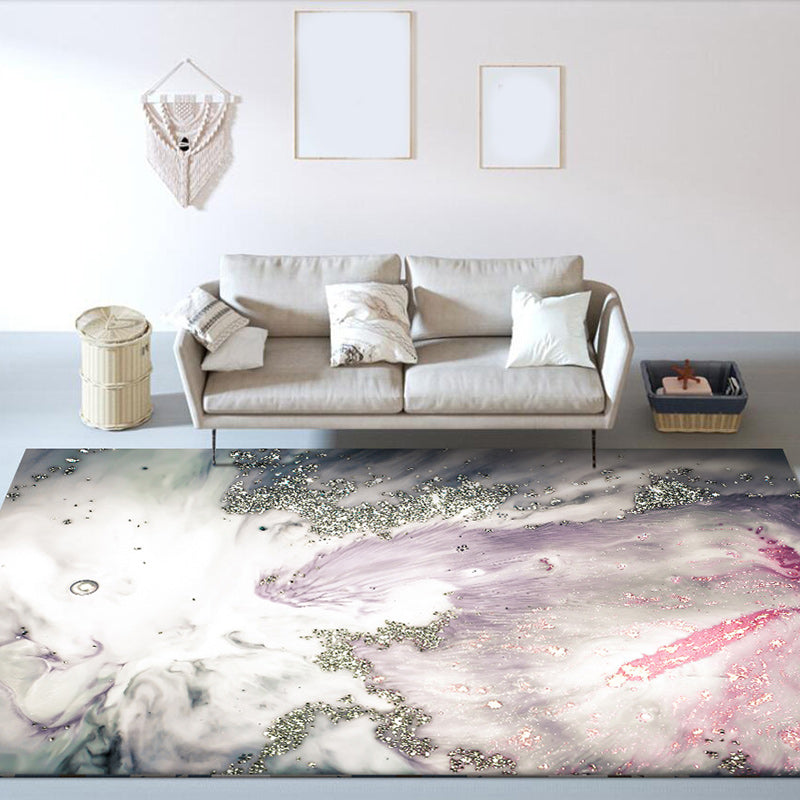Pink and White Nordic Rug Polyester Abstract Rug Washable Non-Slip Backing Rug for Living Room