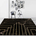 Black Bedroom Rug Modern Geometric Stripe Marble Pattern Carpet Polyester Machine Washable Pet Friendly Rug