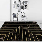 Black Bedroom Rug Modern Geometric Stripe Marble Pattern Carpet Polyester Machine Washable Pet Friendly Rug