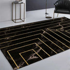 Black Bedroom Rug Modern Geometric Stripe Marble Pattern Carpet Polyester Machine Washable Pet Friendly Rug
