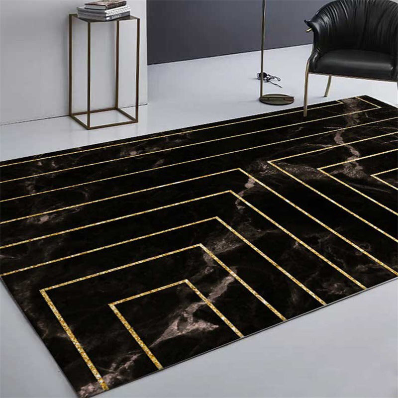 Black Bedroom Rug Modern Geometric Stripe Marble Pattern Carpet Polyester Machine Washable Pet Friendly Rug