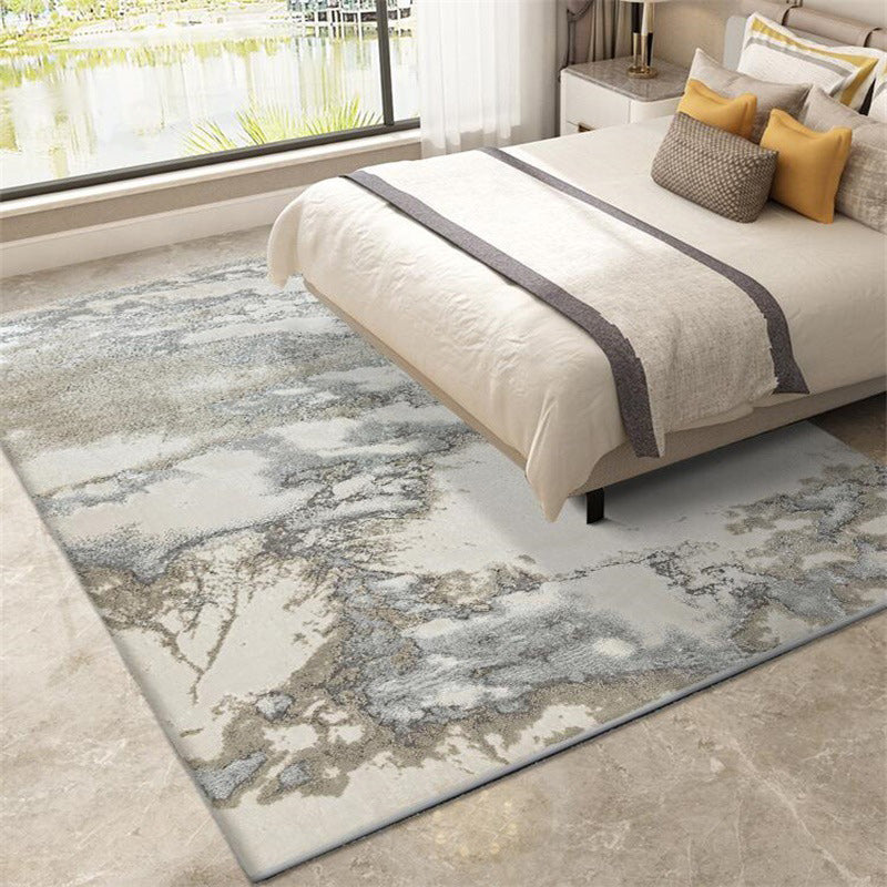 Nordic Abstract Rug Gray Polyester Rug Washable Non-Slip Mat Rug for the Bedroom