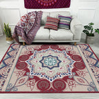 Pink Bedroom Rug Moroccan Medallion Floral Pattern Area Rug Polyester Machine Washable Non-Slip Backing Rug