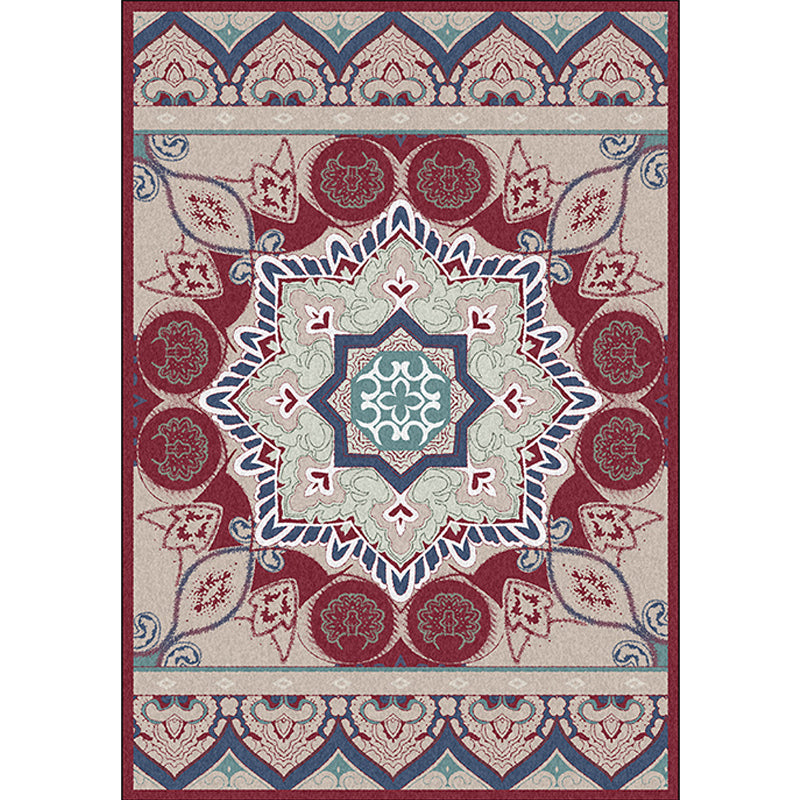 Pink Bedroom Rug Moroccan Medallion Floral Pattern Area Rug Polyester Machine Washable Non-Slip Backing Rug