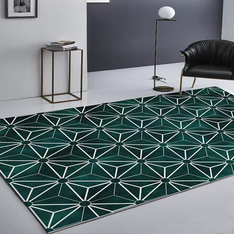 Creative geometric pattern rug Green Modern rug Polyester Washable Non-slip backing Rug for living room