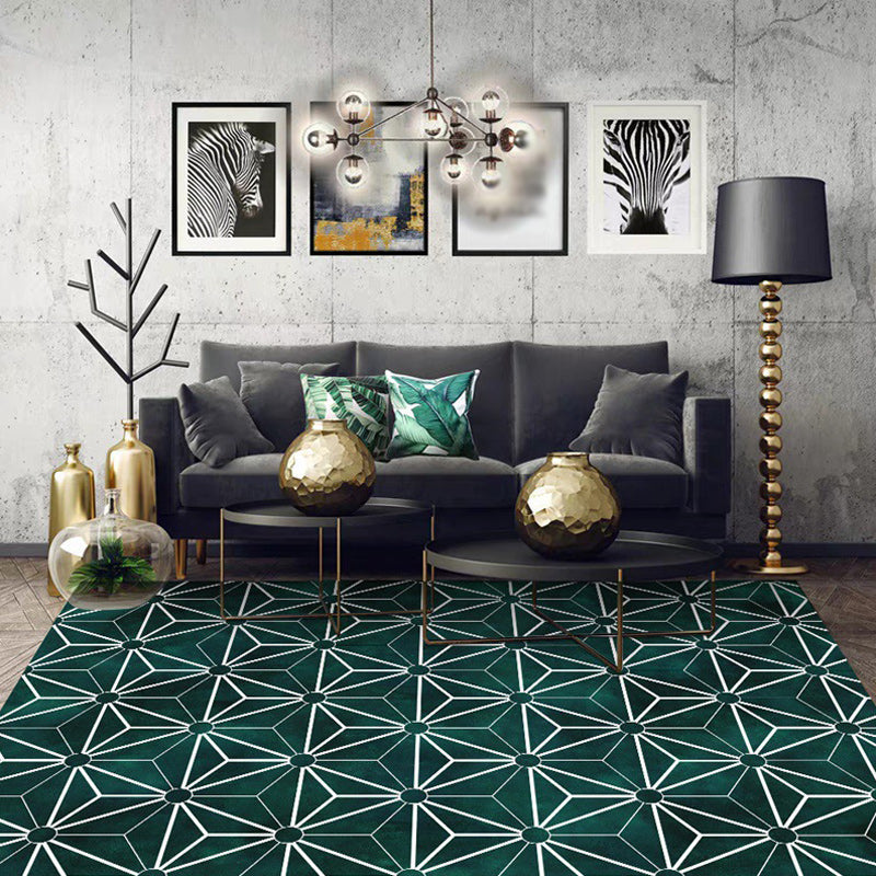 Creative geometric pattern rug Green Modern rug Polyester Washable Non-slip backing Rug for living room