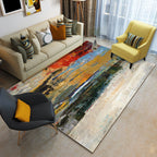 Multicolored Leisure Carpet Polyester Abstract Brush Stroke Painting Pattern Carpet Washable Area Rug for Bedroom