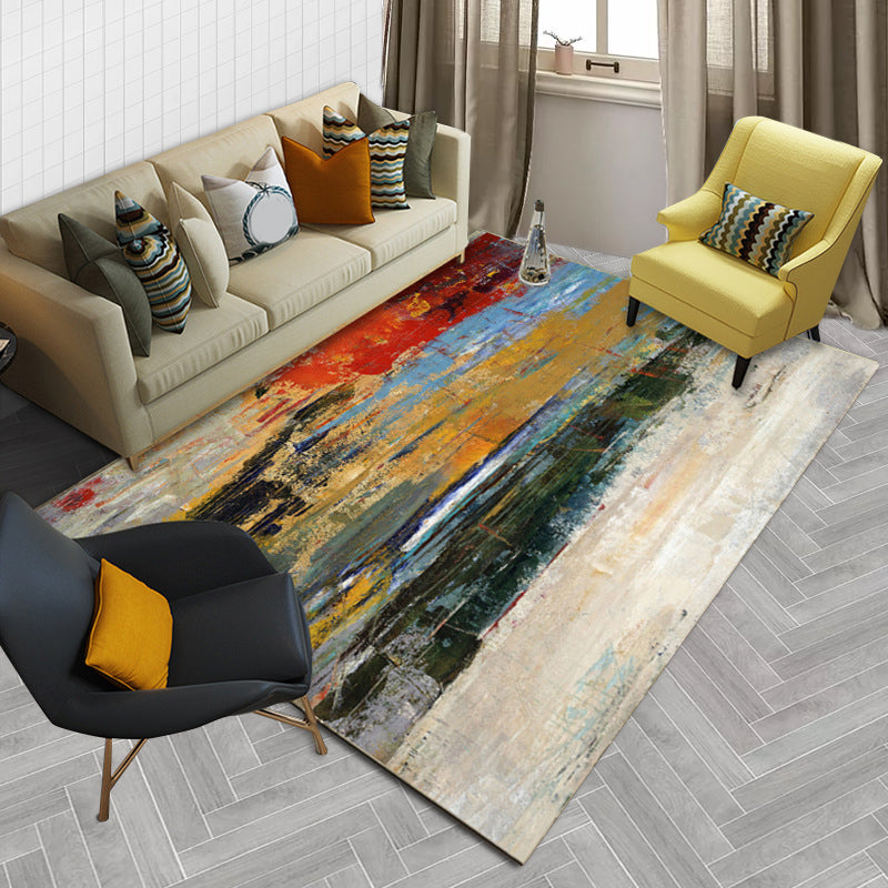 Multicolored Leisure Carpet Polyester Abstract Brush Stroke Painting Pattern Carpet Washable Area Rug for Bedroom